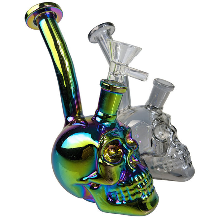 Electroplated Skull Glass Bong - 6 IN