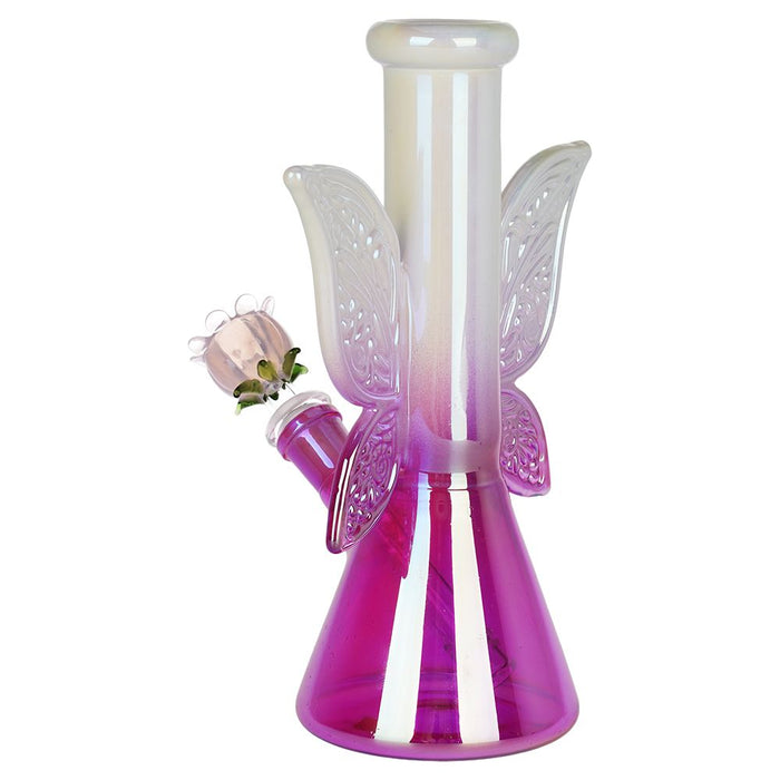 Flowering Butterfly Beaker Glass Bong