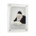 Frame Gedolim Art Rav Chaim Kanievsky in light pearl marble finish, 16x20 wall art featuring portrait in acrylic display case