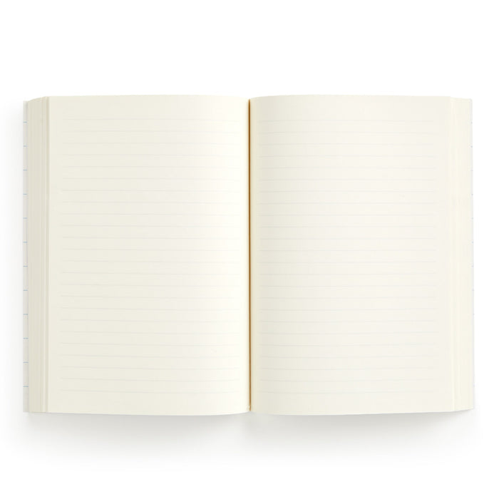 The Frank Lloyd Wright Hillside Curtain Premium A5 Notebook by the Frank Lloyd Wright Foundation features open, blank, lined cream-colored pages shown from above on a white background.