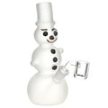 Snowman-shaped glass Dab Rig with a quartz banger on a white background