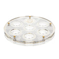 Geometric Seder Plate by Waterdale Collection featuring clear lucite construction with white circular compartments arranged in a traditional pattern, accented with gold-tone details