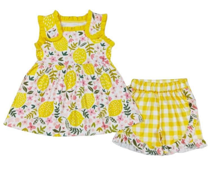 Girly Max  Girls NWT Lemon & Floral Ruffle Tank & Shorts Set Size 4T