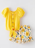 Girly Max NWT GIRLS SPRING AND SUMMER YELLOW COTTON TOP FLORAL PRINT SHORTS SET Size 2T