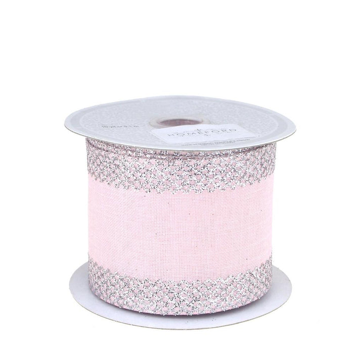 Glitter-Edge Criss-Cross Canvas Ribbon, Pink, 2-1/2-inch, 10 Yards