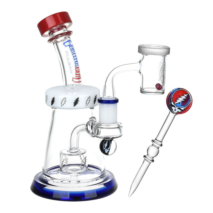 Glass Dab Rig Set Grateful Dead device with colorful design on a white background