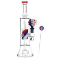 Glass double perc greatful dead smoking bong with colorful design on a white background