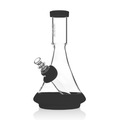 A clear glass beaker bong with a black silicone base and a green mouthpiece.