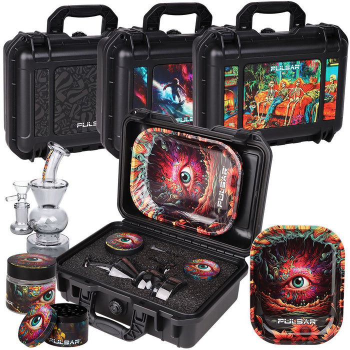 Black carrying cases with Glass Bong and smoking accessories