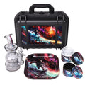 Smoking accessories set with black case, glass components, and Pulsar branding on a white background
