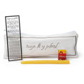 Hotel Style Chanukah Set from Waterdale Collection, a leatherette travel case holding a Lucite brachos card, a candle and a matches pouch