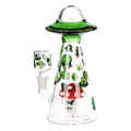 Glass smoking device with alien design on a white background