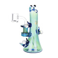 Blue iridescent snail designed glass dab rig