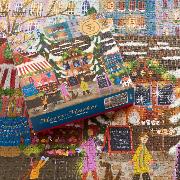 Joy Laforme Merry Market 1000 Piece Foil Puzzle in a Square Box Jigsaw Puzzle Joy Laforme