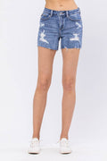 Judy Blue NWT Mid Rise Lace Patch Destroy Shorts XL