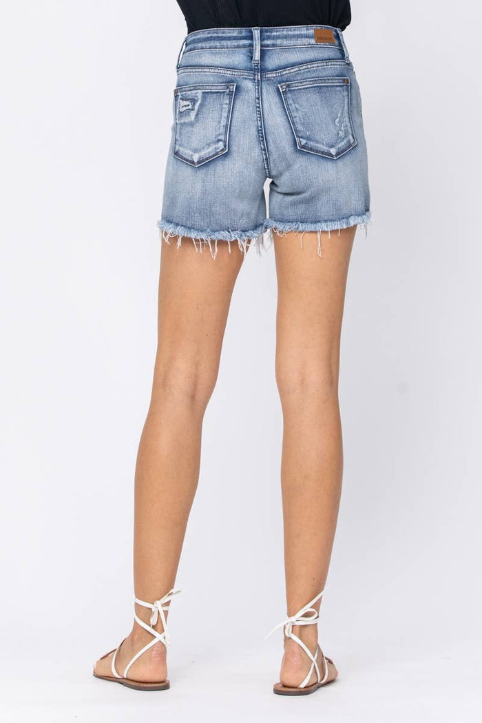 Judy Blue NWT Mid-Rise Patch + Wash-Out Cutoff Shorts XL