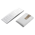 Leather Shabbos pouch in gray with card holder slot, shown open displaying interior pocket design for storing Havdalah cards and holiday essentials.