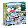 The Elisabeth Dorrian Little Winter Town 300 Piece Puzzle features a vibrant winter village with people ice skating, riding a horse-drawn sleigh, and enjoying snowy cottages in the background. Oversized pieces for easy handling.