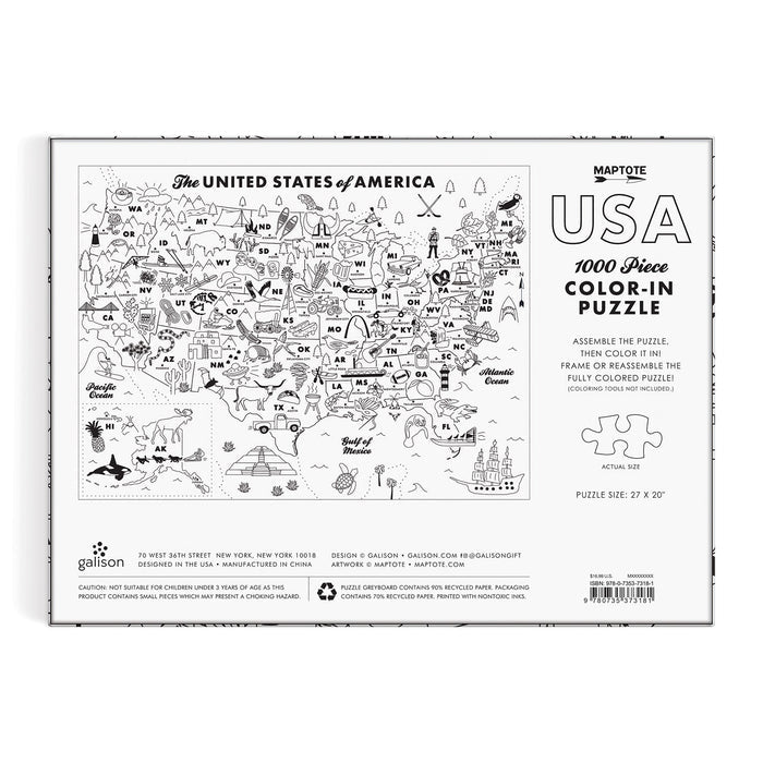 Maptote USA Color-In 1000 Piece Puzzle Galison