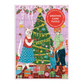 Two cats decorate a festive tree in this cozy, colorful Meowy Christmas Greeting Card Puzzle by Joanna Clay, featuring ornaments, gifts, and holiday decor—perfect for cat lovers this season.