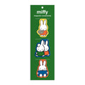 The Miffy Magnetic Bookmarks by Miffy come in a green pack with three designs: Miffy holding flowers, hugging another bunny, and sitting with an open book.
