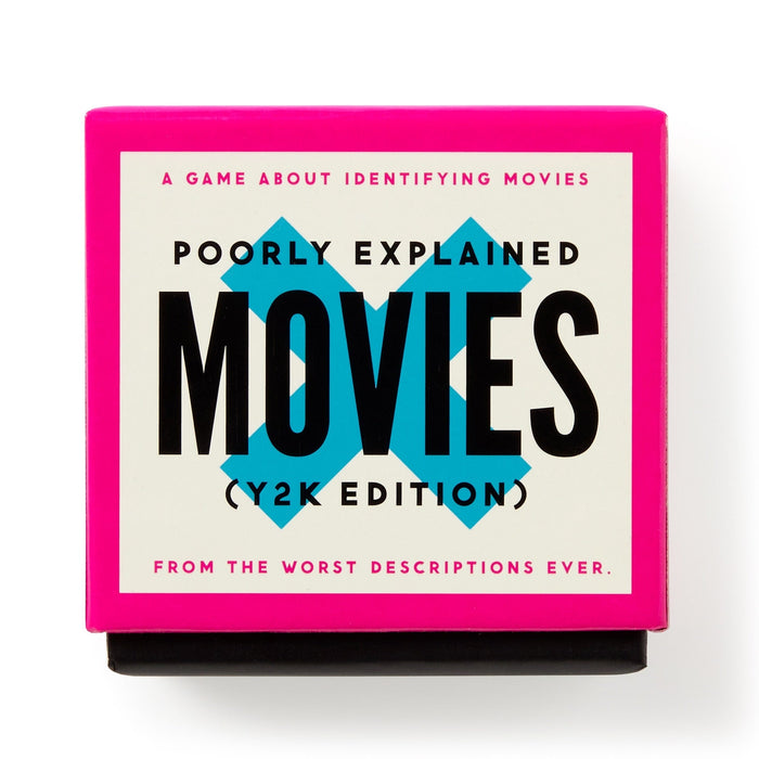 The Brass Monkey Mini Poorly Explained Movies – Y2K Edition is a pink and white party game that challenges you to guess 2000s movies from hilariously terrible descriptions—a fun twist on pop culture trivia.
