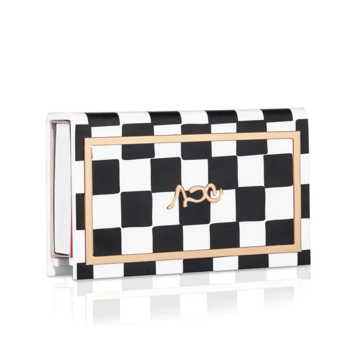 Onyx Butterfly Hadlokas Neiros Set with black and white checkered pattern design and silver metal clasp closure.