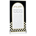 Onyx Hadlokas Neiros Card with gold checkered border, lucite design for Shabbat candle-lighting blessings, 5x8 size