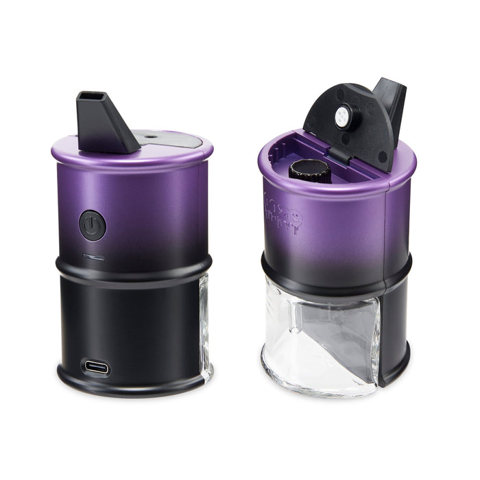 Purple and black barrel e rig on a white background