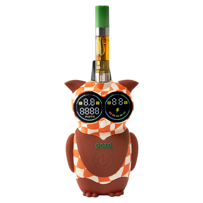 Owl-shaped vape battery with digital display on a white background