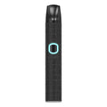 Black vape dry herb pen with a glowing blue circle on a white background