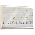 Painted by Judy Kosel wall art featuring wooden frame with white shiplap background and hanging gold-toned clips displaying Jerusalem-inspired artwork.