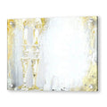 Gold and white painted candles wall art with soft brushstrokes and elegant gallery aesthetic, custom print available in multiple sizes