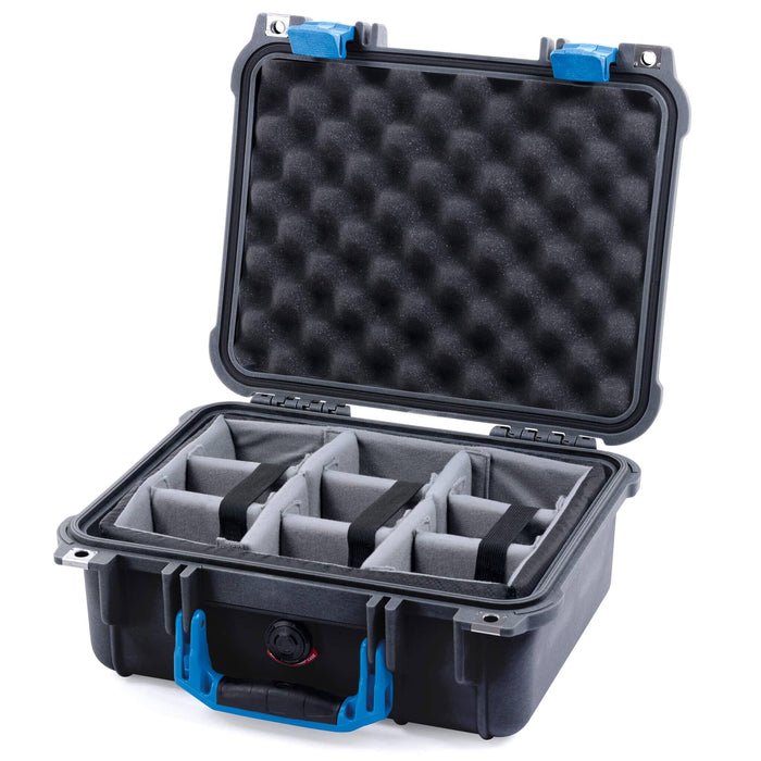 Pelican 1400 Case - Black & Blue - Padded Microfiber Dividers / Convolute Lid Foam