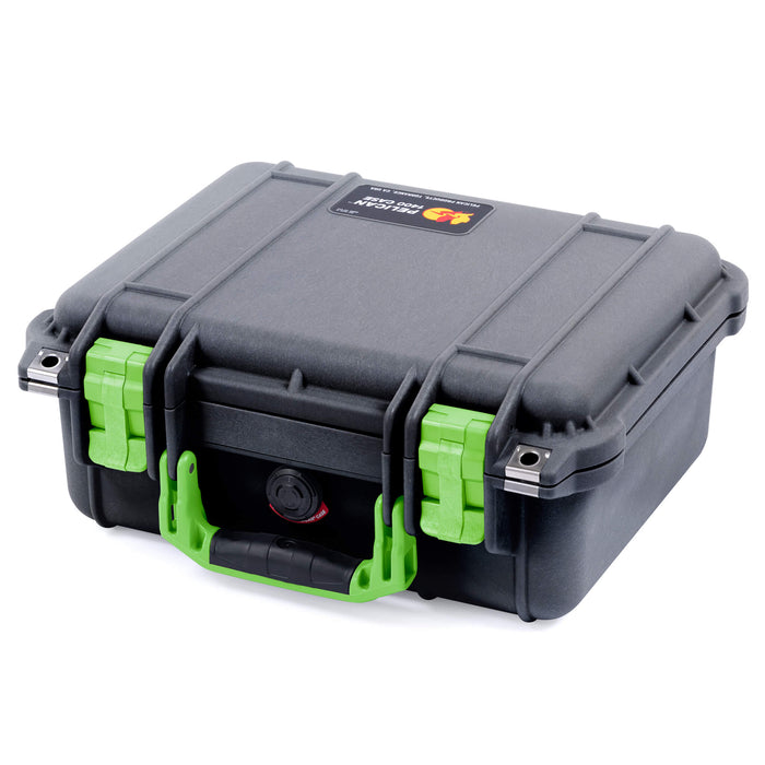 Pelican 1400 Protector Case - Black Case with Lime Green Handle and Latches - Flat