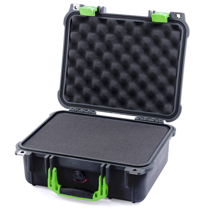 Pelican 1400 Protector Case - Black Case with Lime Green Handle and Latches - Pick & Pluck Foam / Convolute Lid Foam