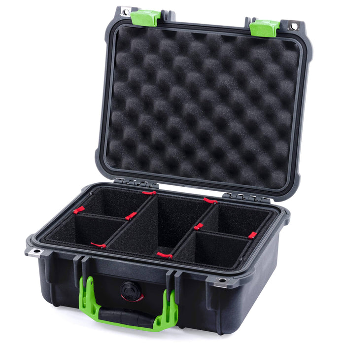 Pelican 1400 Protector Case - Black Case with Lime Green Handle and Latches - TrekPak Divider System / Convolute Lid Foam