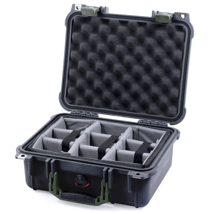 Pelican 1400 Case - Black & OD Green - Padded Microfiber Dividers / Convolute Lid Foam