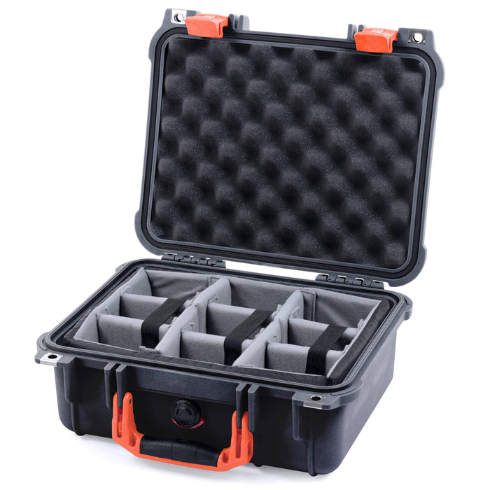 Pelican 1400 Case - Black & Orange - Padded Microfiber Dividers / Convolute Lid Foam