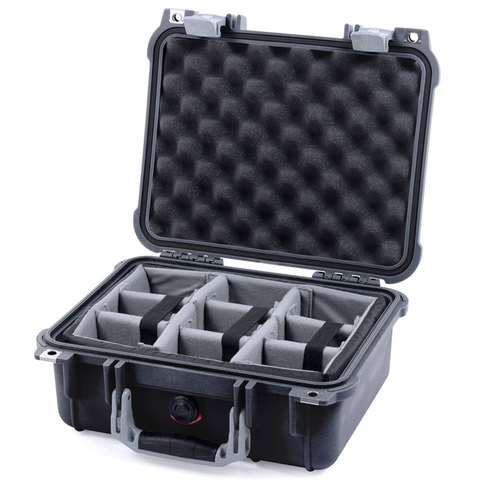 Pelican 1400 Case - Black & Silver - Padded Microfiber Dividers / Convolute Lid Foam