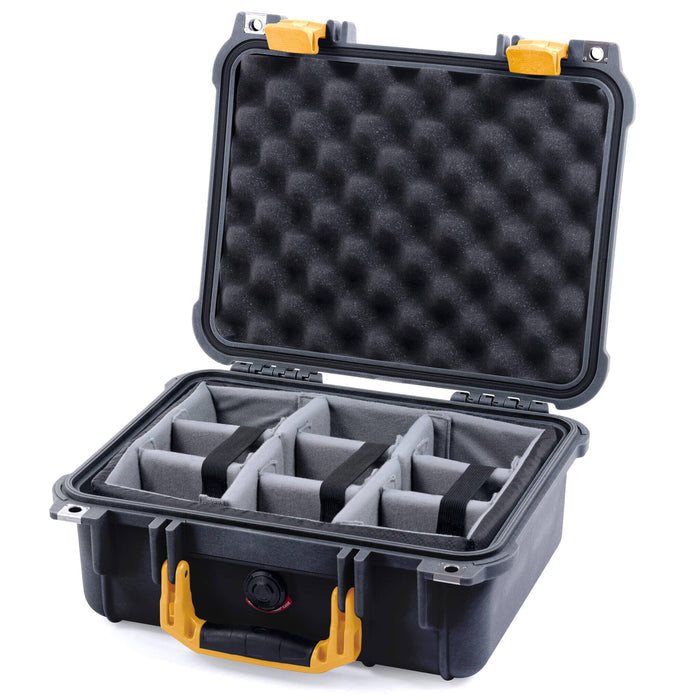 Pelican 1400 Case - Black & Yellow - Padded Microfiber Dividers / Convolute Lid Foam