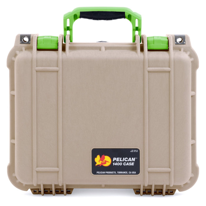 Pelican 1400 Case - Desert Tan & Lime Green - Empty