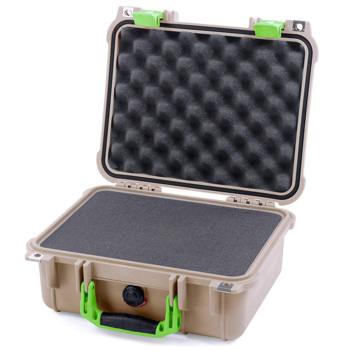 Pelican 1400 Case - Desert Tan & Lime Green - Pick & Pluck Foam / Convolute Lid Foam