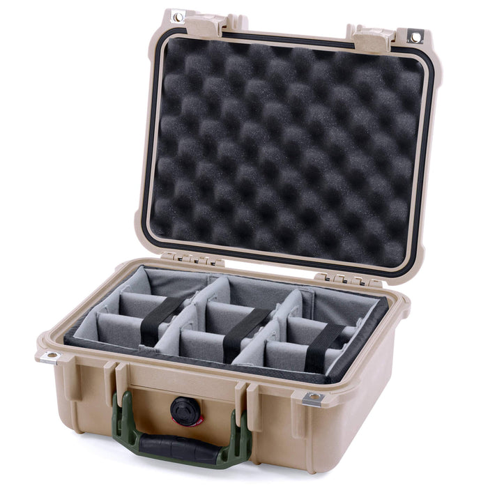 Pelican 1400 Case - Desert Tan & OD Green - Padded Microfiber Dividers / Convolute Lid Foam