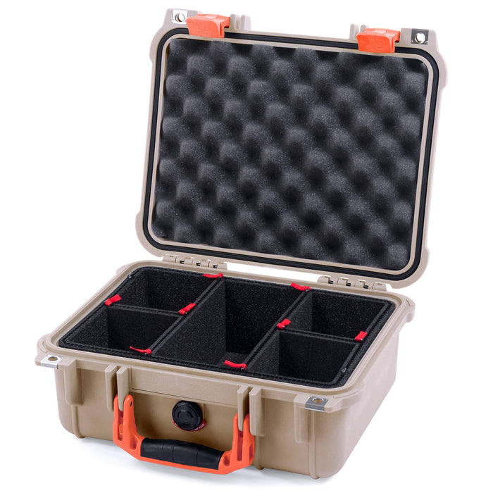 Pelican 1400 Case - Desert Tan & Orange - TrekPak Divider System / Convolute Lid Foam