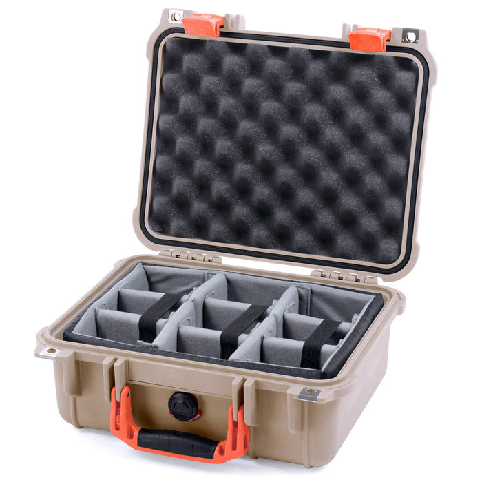 Pelican 1400 Case - Desert Tan & Orange - Padded Microfiber Dividers / Convolute Lid Foam