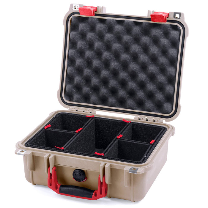 Pelican 1400 Case - Desert Tan & Red - TrekPak Divider System / Convolute Lid Foam