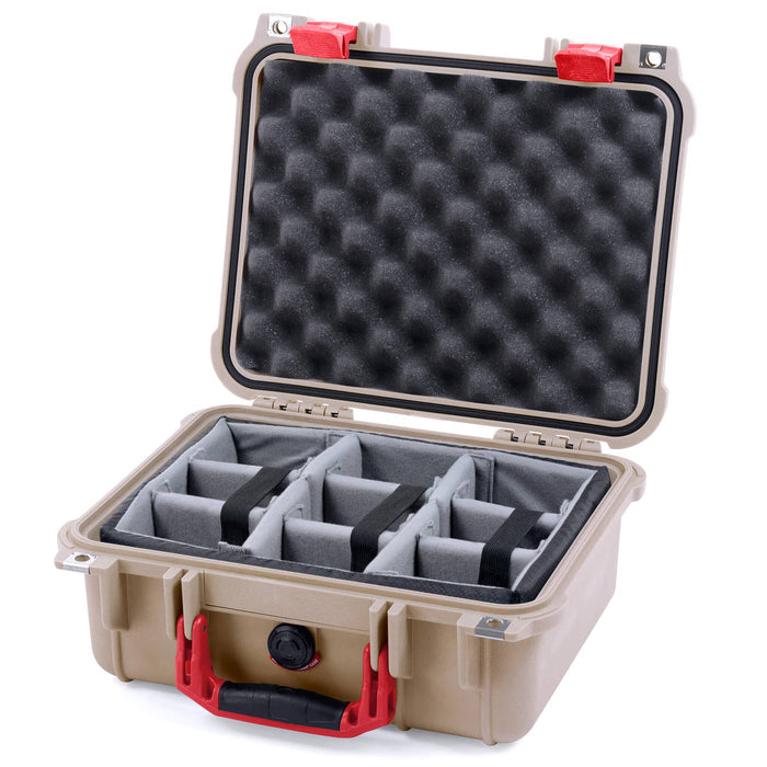 Pelican 1400 Case - Desert Tan & Red - Padded Microfiber Dividers / Convolute Lid Foam