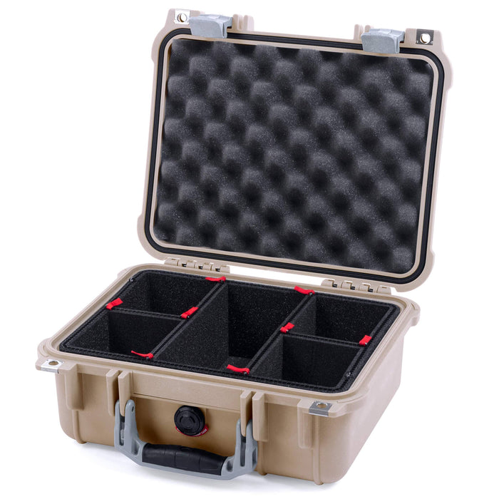 Pelican 1400 Case - Desert Tan & Silver - TrekPak Divider System / Convolute Lid Foam