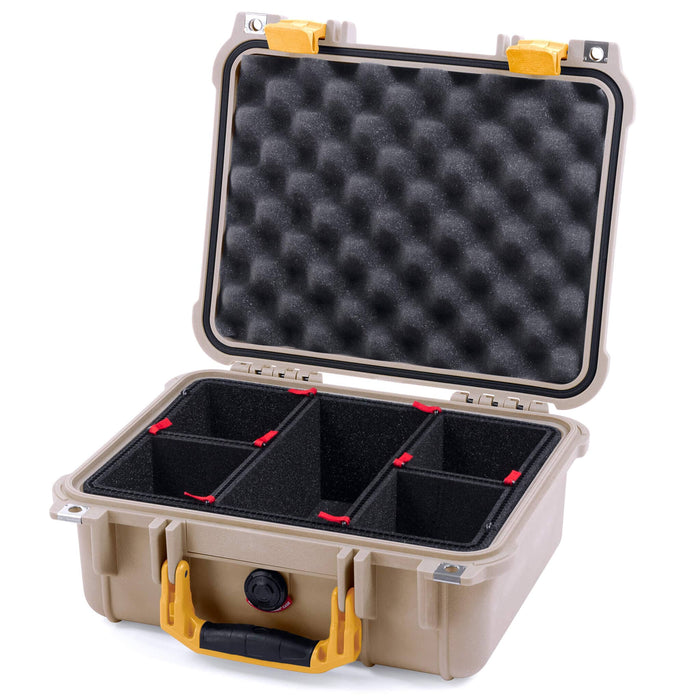 Pelican 1400 Case - Desert Tan & Yellow - TrekPak Divider System / Convolute Lid Foam